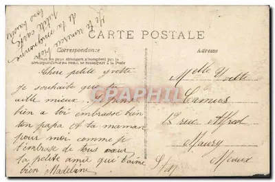 Mała dziewczynka w niebieskiej sukience trzymająca bukiet — A.N. Paris, nr 698 — Rewers