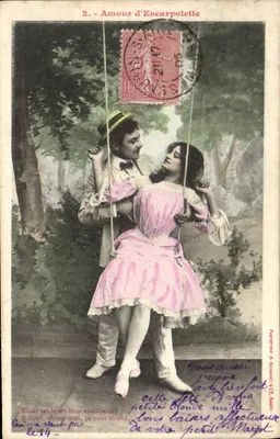 Amor de Escarpolette — cena de casal na gangorra — Fototipia A. Berenret & Cie, NANCY