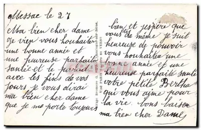 Menina com vestido e capuz forrado — 'Feliz Ano' — DIX 298 — Verso