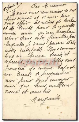Jeune femme en robe bleue tenant un bouquet — 'Bonne Année' — éditeur O.S.O. n° 280 — Verso