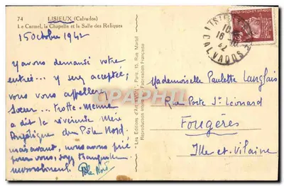 Lisieux (Calvados) — Il Carmelo, la Cappella e la Sala delle Reliquie — Edizioni d'Arte 'Yvon' — Verso