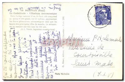 Katedra — Astronomiczny Zegar — Beauvais (Oise) — Foto Prawdziwe, wyd. G. Réant — Rewers