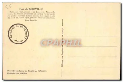 सूविले के किला — 1916 में बमबारी और हमला — हेलिओग्रावर फ्रांसीसी प्रिंटरी नैंसी — पीछे