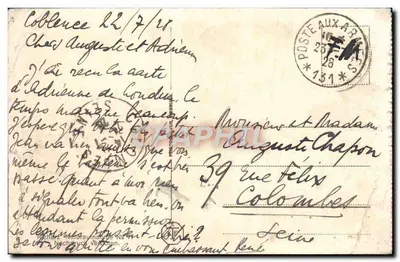 Coblence — Deutsches Eck avec monument équestre — éditeur Coblence, n° 465 — Verso