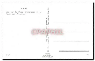 Pau — Widok na Plac Clemenceau i Pałac Pyrenajska — Wydawnictwo Estel — Rewers