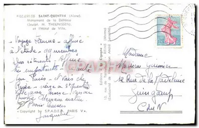 Saint-Quentin — Monumento della Difesa e Palazzo Comunale — Edizioni 'La Cigogne' — Verso