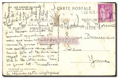 Le Gorges du Cians — vista del canyon — editore Braun & Cie, Stampa Eauze, Mulhouse — Verso