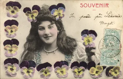 Mulher com pensões — decoração floral — Lembrança de Léonie, editada por Morgst.