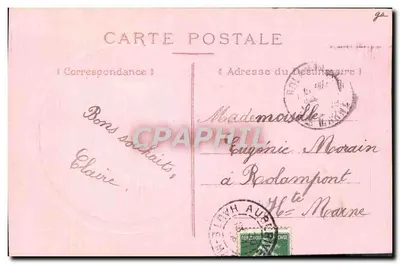 Mulher no jardim — carta postal de boas-vindas — Editor desconhecido, número de série não visível — Verso
