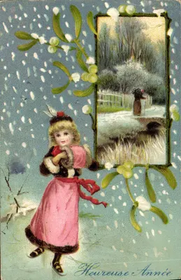 Menina na neve — carta de vœux de fim de ano — editor não visível