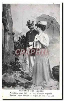 Almoço na grama — casal sob guarda-chuva — J.C. Paris