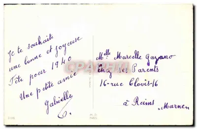 Bukiet róż i mimozy — Szczęśliwego święta — M.D. Paris, n°3106 — Rewers