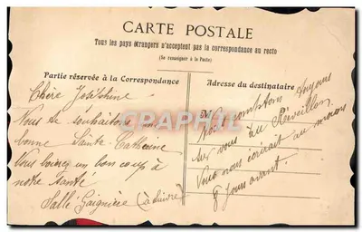 Pansée violette — fleur centrale ornée d'un ruban rouge et d'un ruban avec inscription — éditeur non visible — Verso