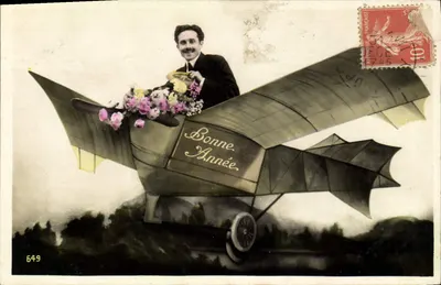 Piloto em um avião decorado com flores — Boa Ano — editor Marque-Sinus, n° 649