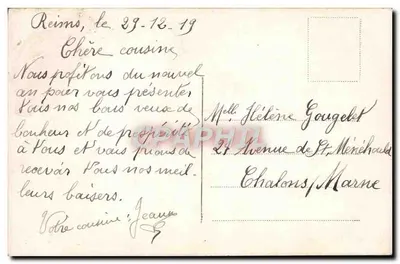 Jonge vrouw in groene jurk en gevulde sjaal — Goed jaar — Serie 3232, uitgever S. (logo S) — Ref. 3232 — Achterkant