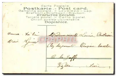 Anioł z harpą i putto — Wesołych Świąt — wydawca nie widoczny — Rewers