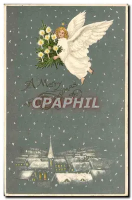 Anjo carregando um abeto — Natal — carta postal alemã