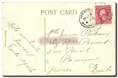 Anjo carregando um abeto — Natal — carta postal alemã — Verso