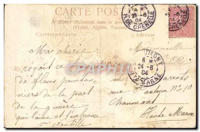Buquê de lilás — Boa e feliz festa — Carta postal francesa — Verso