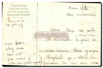 Buquê de rosas e trevos — Amizade Sincera — Postkarte. Weltpostverein. — Verso