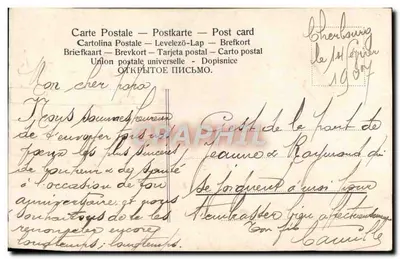 Violette bloemen — antieke ansichtkaart gedateerd 15 februari 1907 — onbekende uitgever — Achterkant