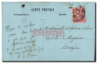 Flor e pássaro — carta postal azul com quatro folhas de trevo — editor desconhecido — Verso