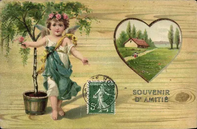 Céleste com rosa — Lembrança de amizade — Editor não identificado, número de série não visível