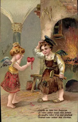 Anjo oferecendo um coração a um ferreiro — J. L. G. — No. 6247 Rénet