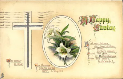 A Happy Easter — Igreja e lírios — Tuck's Post Card N° 5-37778