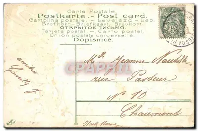 Arranjo de pêssegos — 'Bom e feliz Ano' — editor desconhecido, número de série não visível — Verso