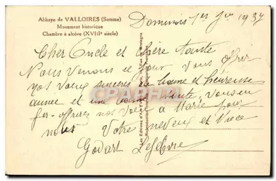 Chamber with alcove — Abbey of Valloires (Somme) — Editions d'Art Yves Lefebvre — Back