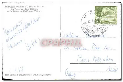 Morgins (Valais) — Lake, Dents du Midi 3200 m, Pointe de Foilleusaz 1766 m — Edition J. Staudhammer, Grd. Bazar, Morgins, no. 2369 — Back