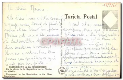 Nowoczesna pocztówka Pomnik Revolucji na Placu Republiki w mieście Meksyku — Rewers