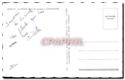 A Sioule nas gargantas em Chouvinny — Ed. La Cigogne, Vichy — Verso