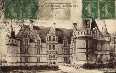Bilhete postal antigo Azay Le Rideau Castelo