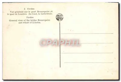 Tarjeta postal moderna Verdun Vista General Sobre El Puente Beaurepaire y el muelle de Londres En fondo la catedral — Reverso