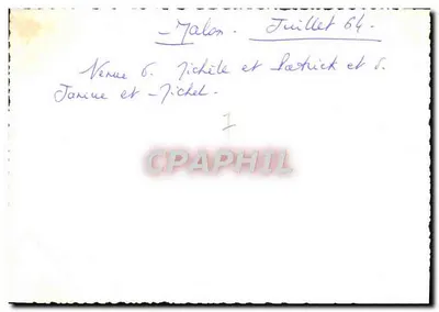 Familie en vrienden in het tuin van Galon — Juli 1964 — handgeschreven inscriptie — Achterkant