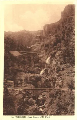 Tlemcen - As Gorges de El Ourit — vista das quedas e pontes — editor Séraphin Tlemcen, n° 59