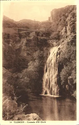 Tlemcen - Cachoeira de El Ourit — vista da cachoeira e do ponte em segundo plano — editor Sédirphil Tlemcen, n° 58