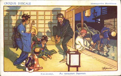 Nagasaki — No restaurante japonês — Messageries Maritimes, n° 147