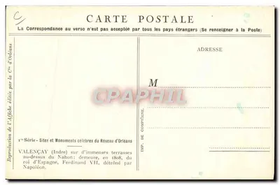 Valençay — Os Castelos da Loire — Circuito Automobilístico — Caminho de Ferro de Paris a Orléans — Verso
