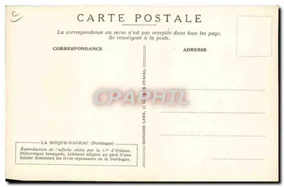 La Roque-Gageac (Dordogne) — pitoresca vila ao pé de uma falésia — reprodução de cartaz da Cie d'Orléans — Verso