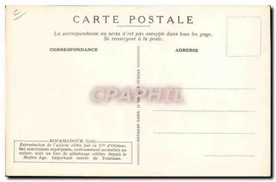 Rocamadour — Lote — Centro de circuitos automobilísticos — reprodução de cartaz da Cie d'Orléans — Verso