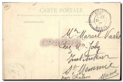 Het aeroplane "Farman" op het kamp van Châlons — Start van de propeller — Librairie Militaire Mourmelon — Achterkant