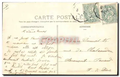 Circuit van Auvergne. Gordon Bennett Cup 1905 — M. Desson, wegkapitein, ontmoet de coureur Hemery van de Maison Darracq op de brug van Enval — L'Hirondelle, Parijs — Achterkant