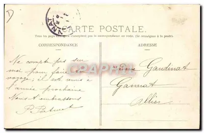 Circuito da Auvergne. Copa Gordon Bennett 1905 — M. Desson, capitão de estrada, encontrando o corredor Hemery, da Maison Darracq, no ponte d'Enval — editor Chamaillier — Verso