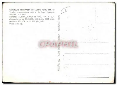 Emerson Fittipaldi — Lotus Ford MK 72 — Flash Edizioni, Gênova — Verso