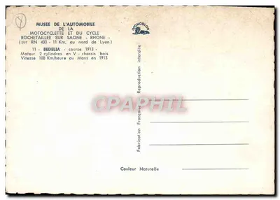 Bedelea - wyścig 1913 — Muzeum Samochodów i Motocykli, Rochetaillée-sur-Saône — wydawnictwo Lyoncolor — Rewers