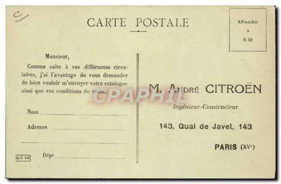 Passage van een Caravane van Automobielen CITROËN — voor een kathedraal — uitgegeven door M. André Citroën — Achterkant