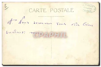 Groep mensen in een oude auto — Valence — A. FUMAT — Achterkant